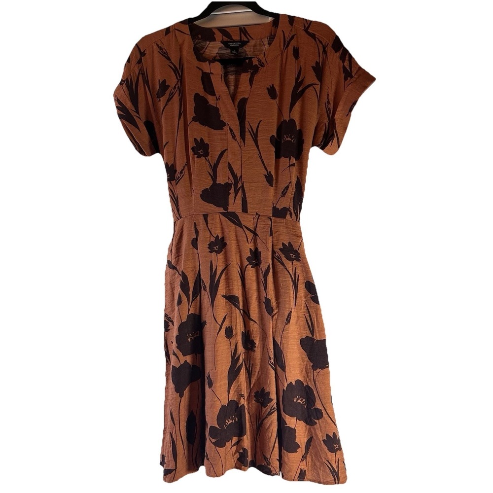 Simply Vera Vera Wang Rust Orange Floral Cottagecore Prairie Tie Back Dress